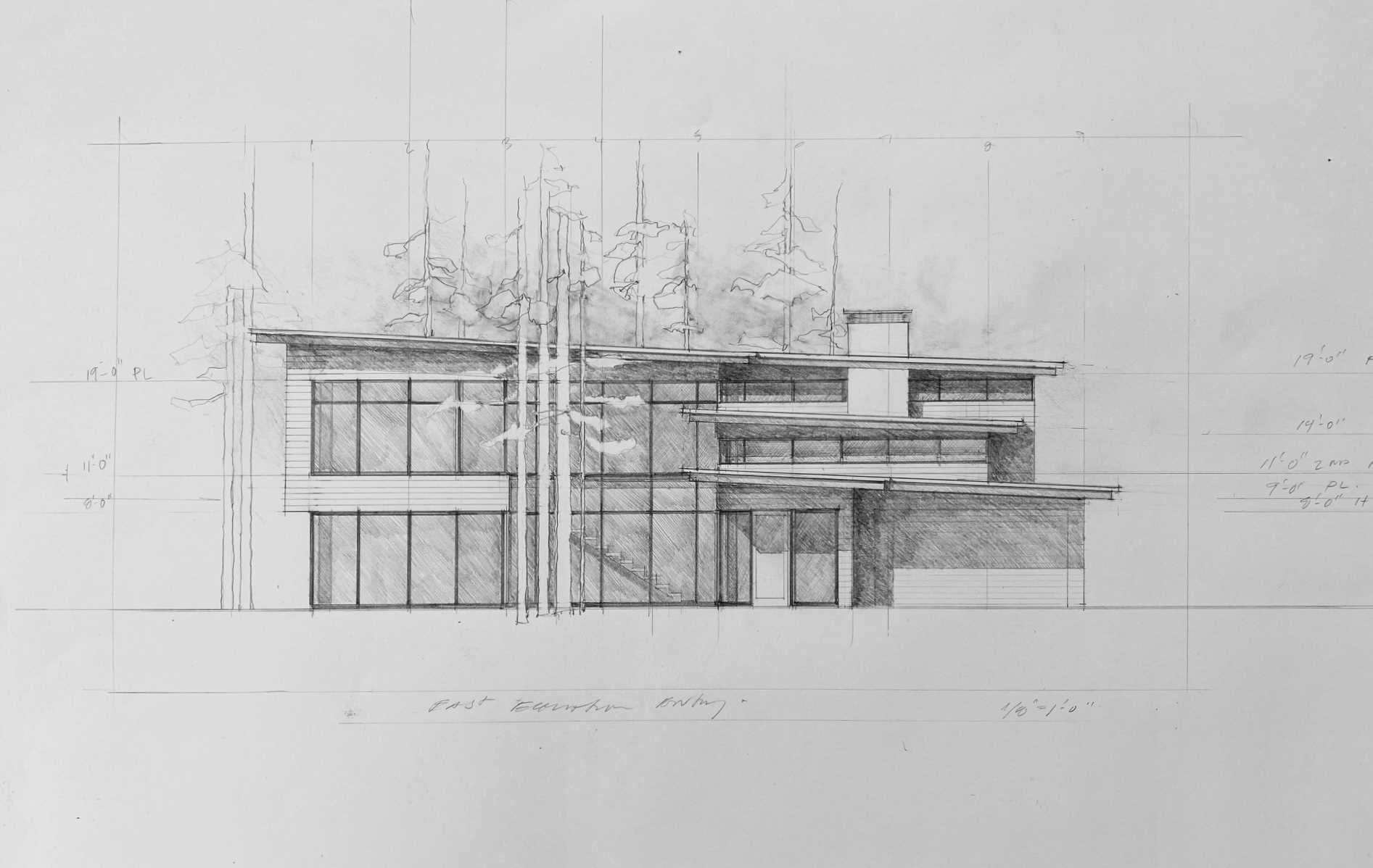 An architectural sketch of a modern home.