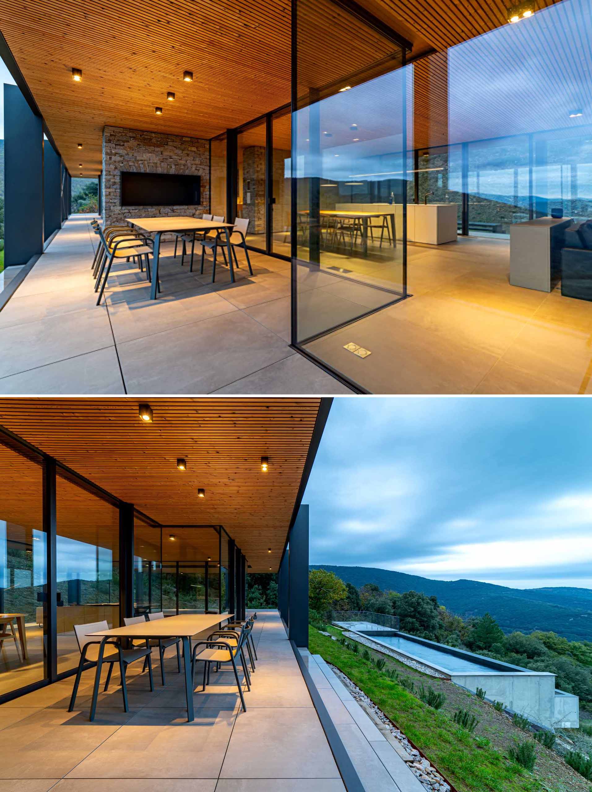 A large covered terrace allows wraps around this modern house, expanding the living areas, and providing a shaded area to relax.