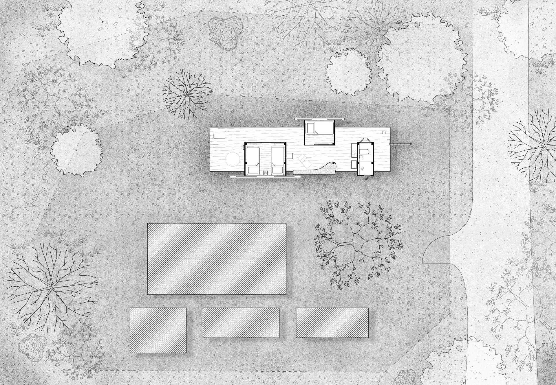 Architectural drawings of a small cabin.