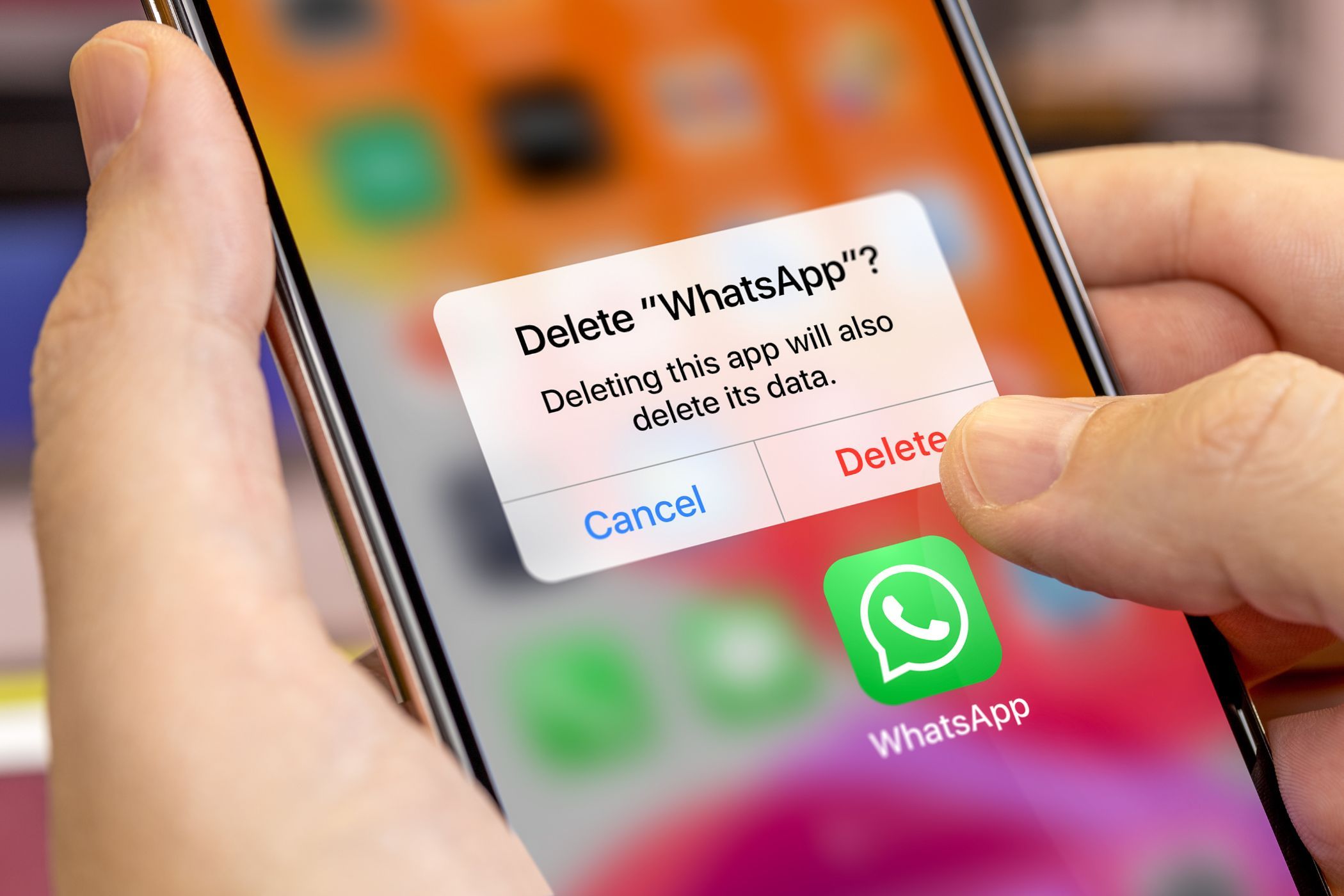a smartphone with the delete whatsapp option
