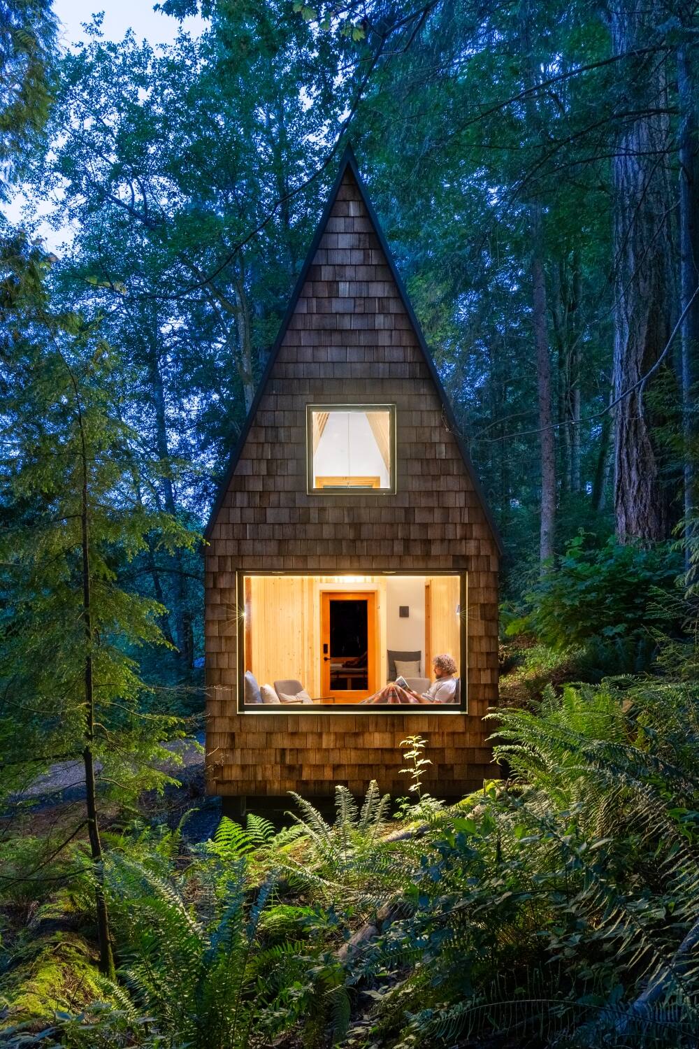 A small shingle-clad chapel.