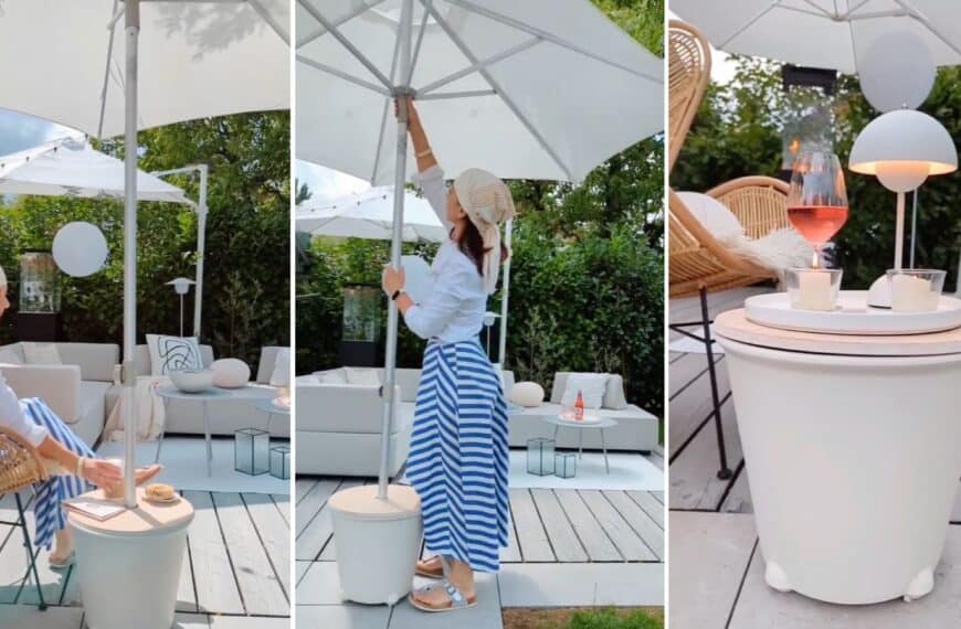 Champagne Taste, IKEA Budget: Outdoor Kitchen Ideas for Less 36 DIY umbrella stand planter