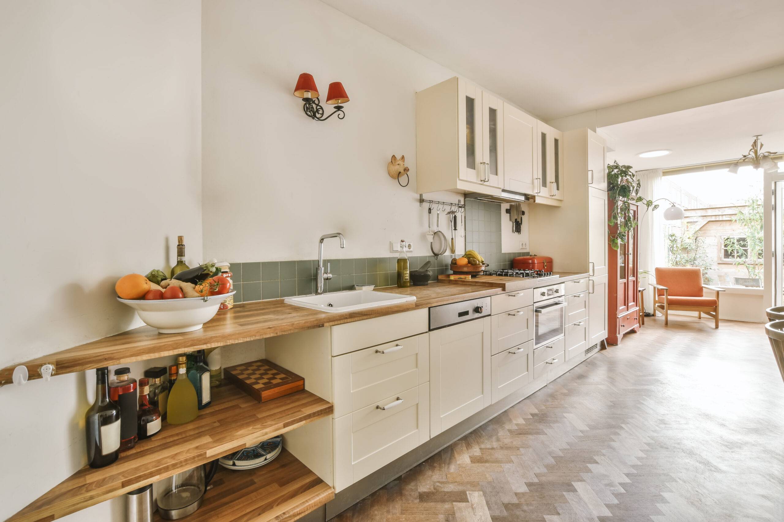 Cozy kitchen zone with in a spacious apartment