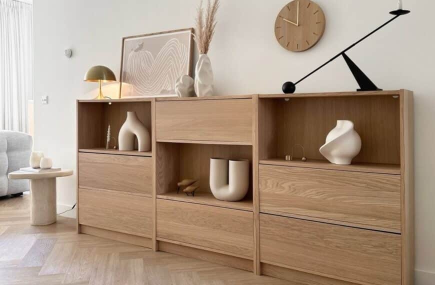 Recreate a $700 Console for Under $100 With This IKEA Hack 17 BILLY credenza flip down door hack