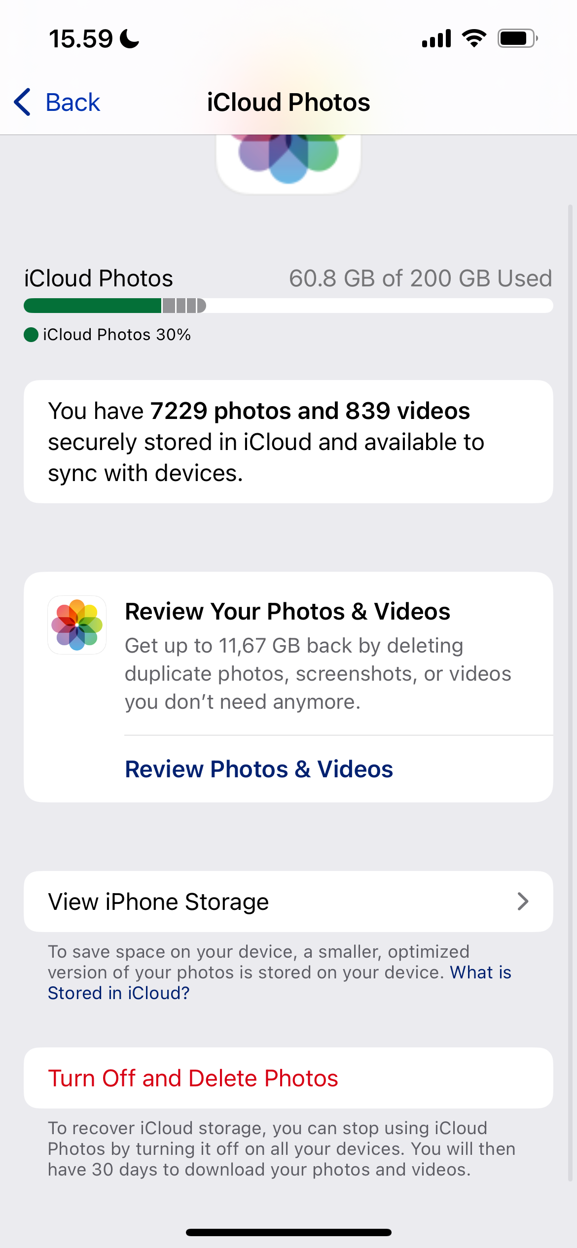 Edit iCloud Photos Settings in the Settings App