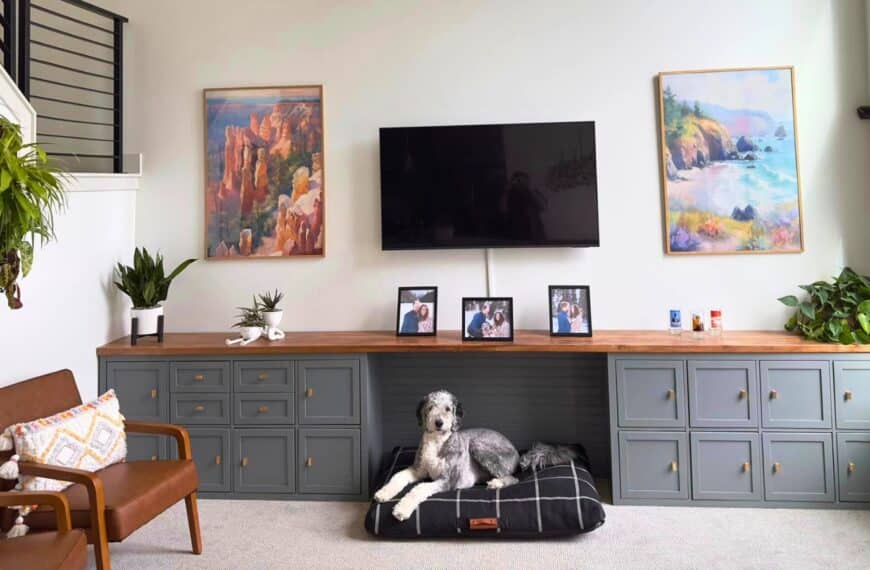 Recreate a $700 Console for Under $100 With This IKEA Hack 19 KALLAX credenza with dog bed