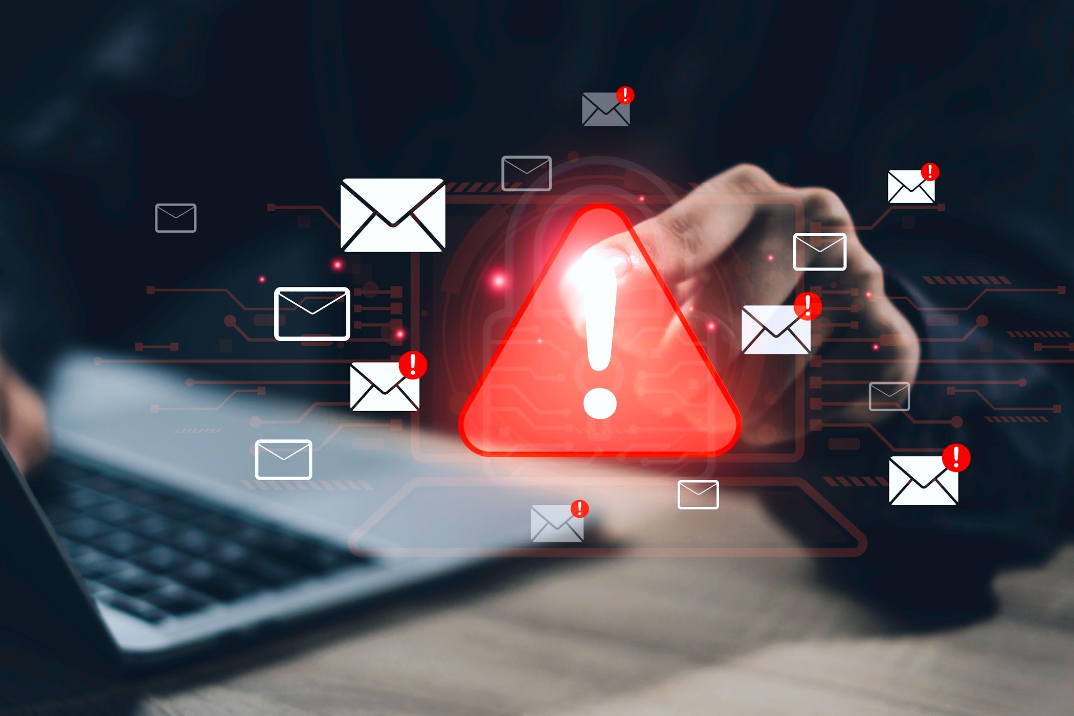 phishing email with warning signs and email symbols