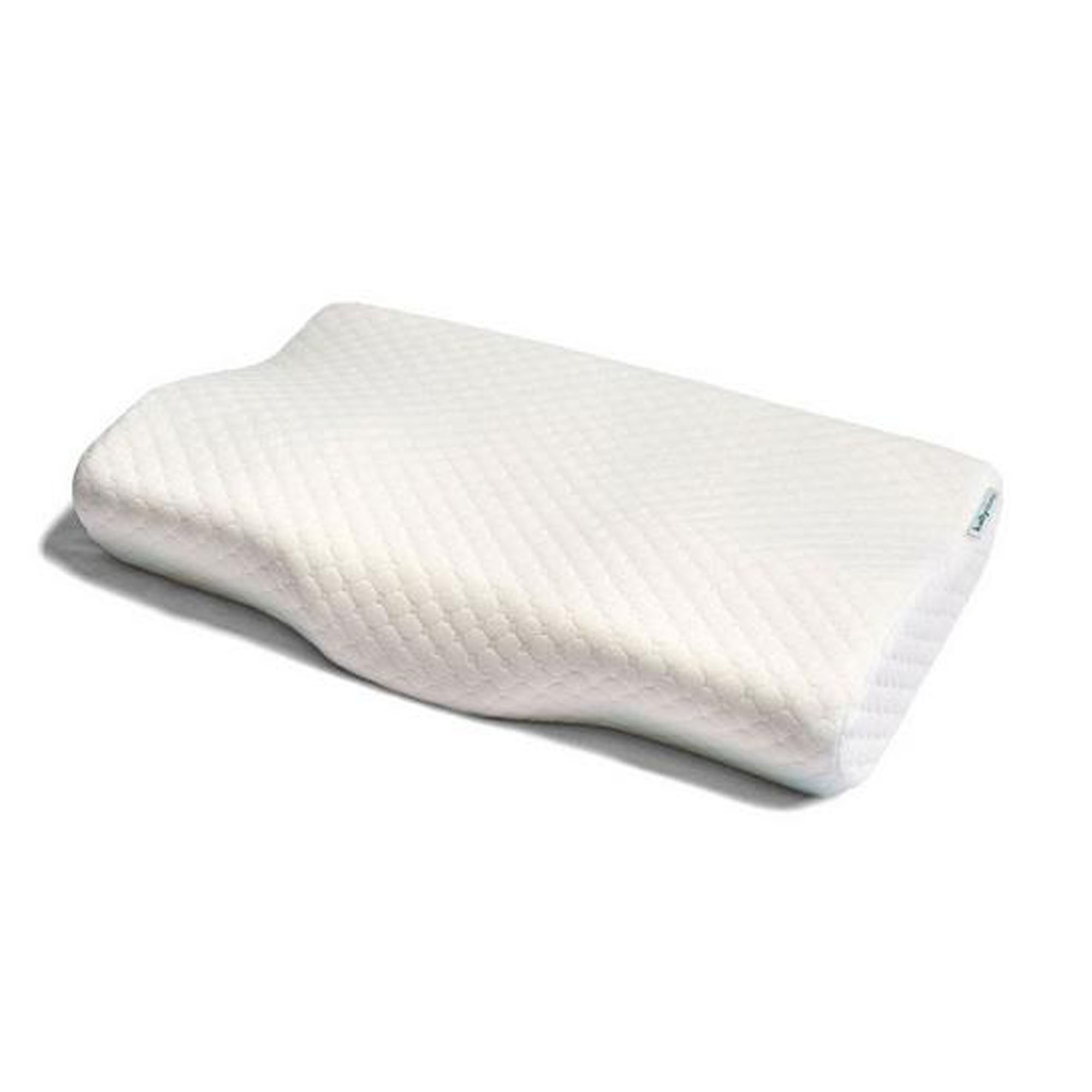 A cut-out image of the curved white Kally Sleep neck pain pillow