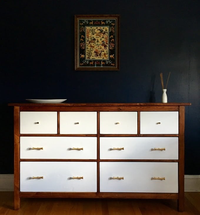 HEMNES 8-drawer chest with stained framed and white drawer fronts
