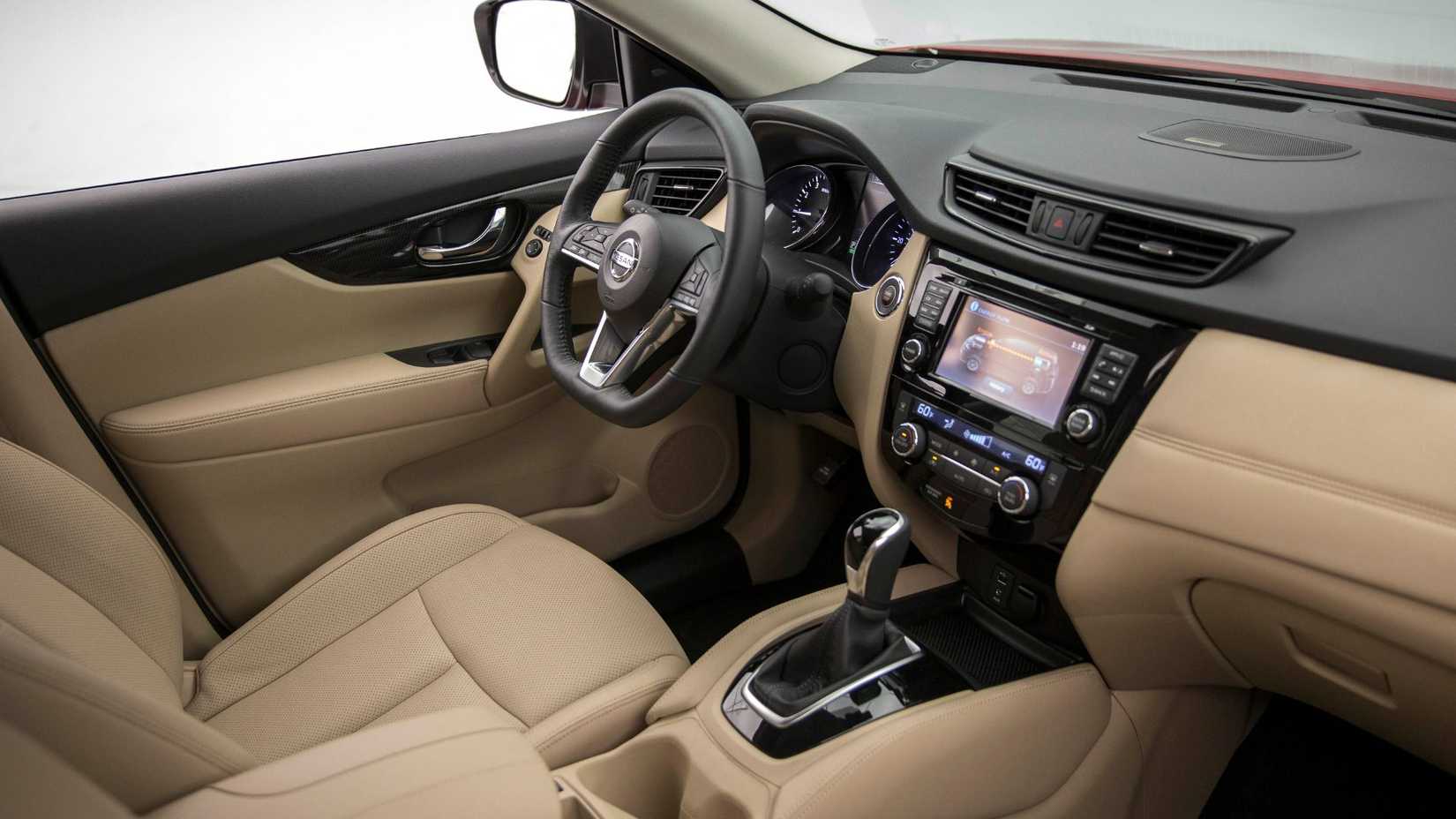 Shot inside the cabin of a 2017 Nissan Rogue Hybrid.