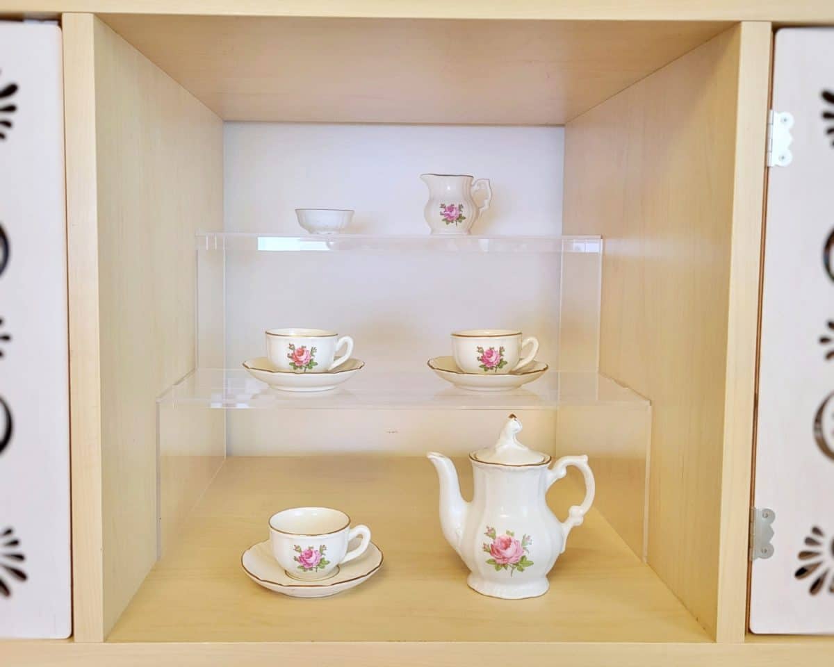 IKEA KALLAX tiered display shelf with teacups from Clever Cube  