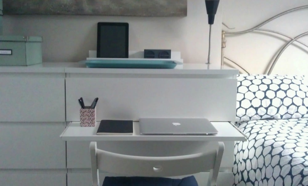 IKEA MALM dresser hack with pull out laptop table between drawers