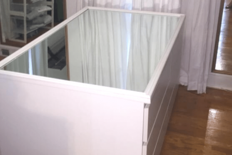 IKEA MALM dresser island hack with two chests back to back and mirrored top