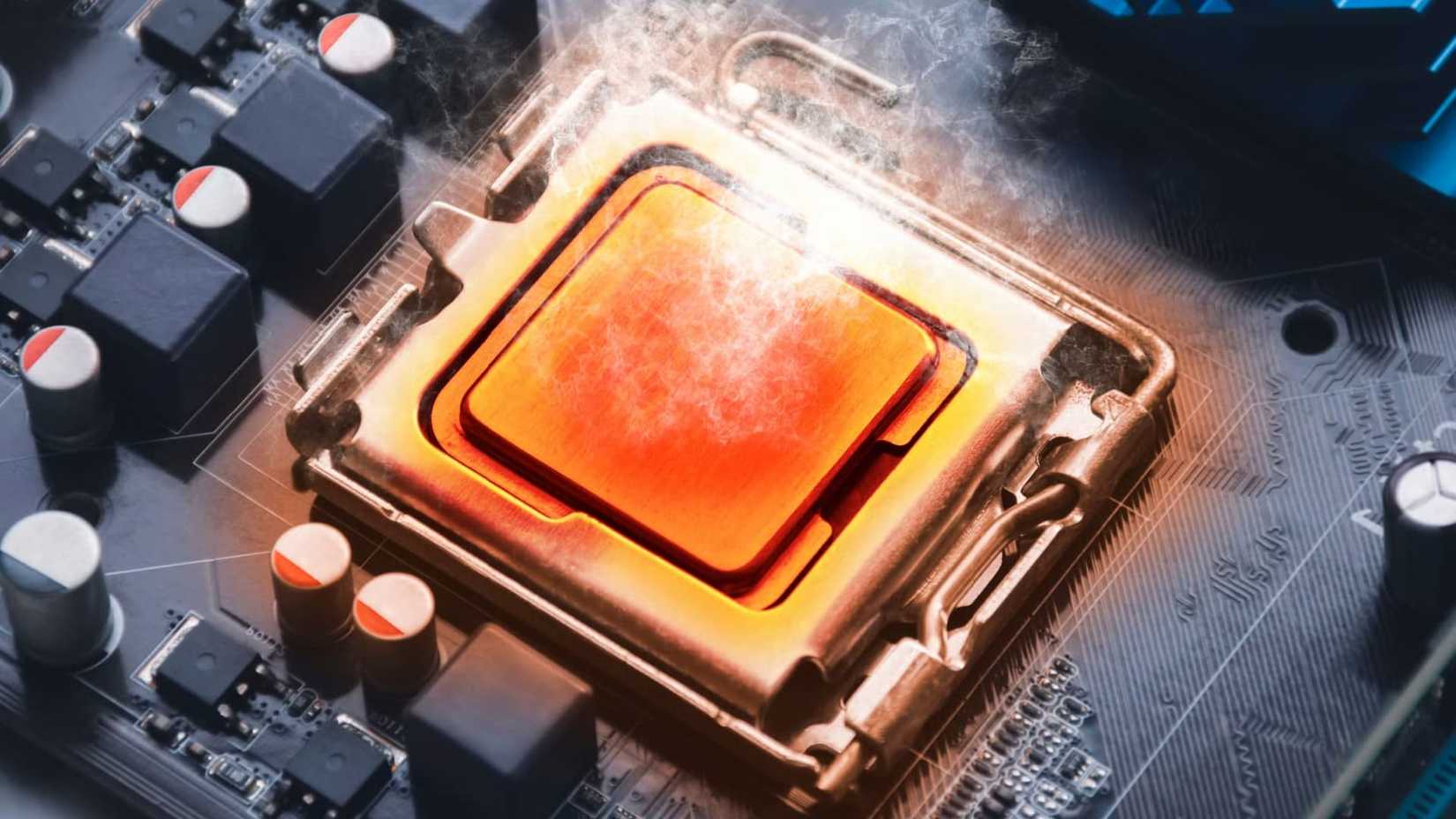 The CPU processor chip overheats and burns in the socket on the computer motherboard