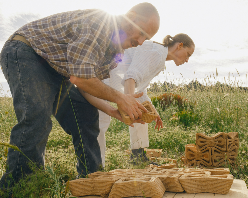 3D printed interlocking bricks compose earthen microclimate shelter for tree saplings