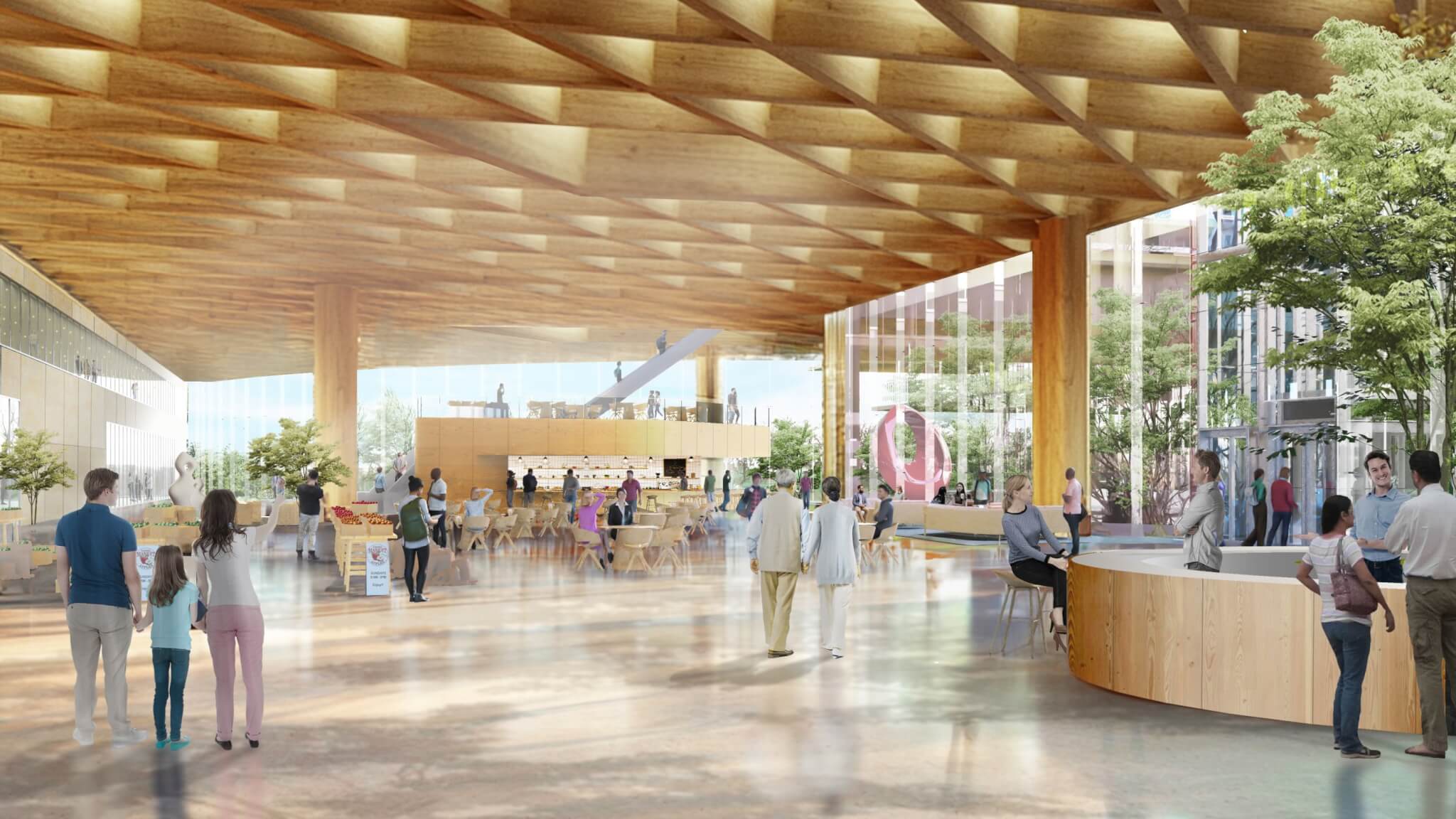 Interior of the proposed Center for Advanced Specialty Care will feature wood, glass, and other natural materials