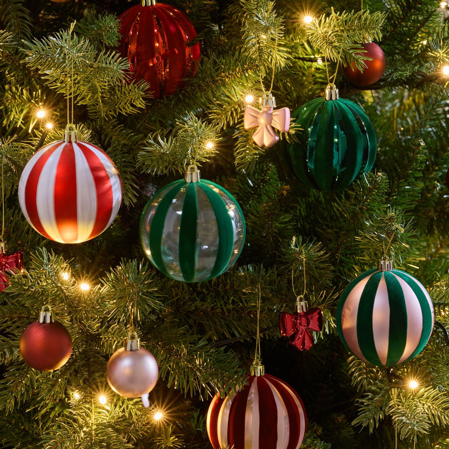 50 Pack Red/green Mix Stripe Shatterproof Christmas Baubles