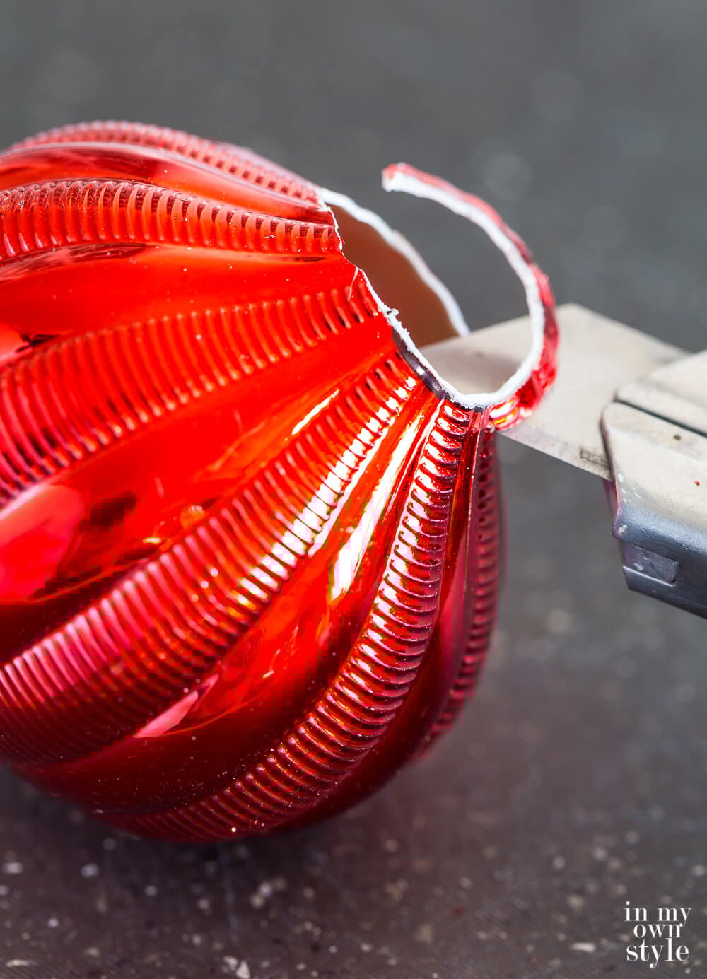 How to cut a shatterproof Christmas ornament to make it into a lamp finial.