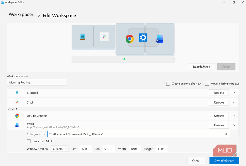 CLI argument in a Workspace