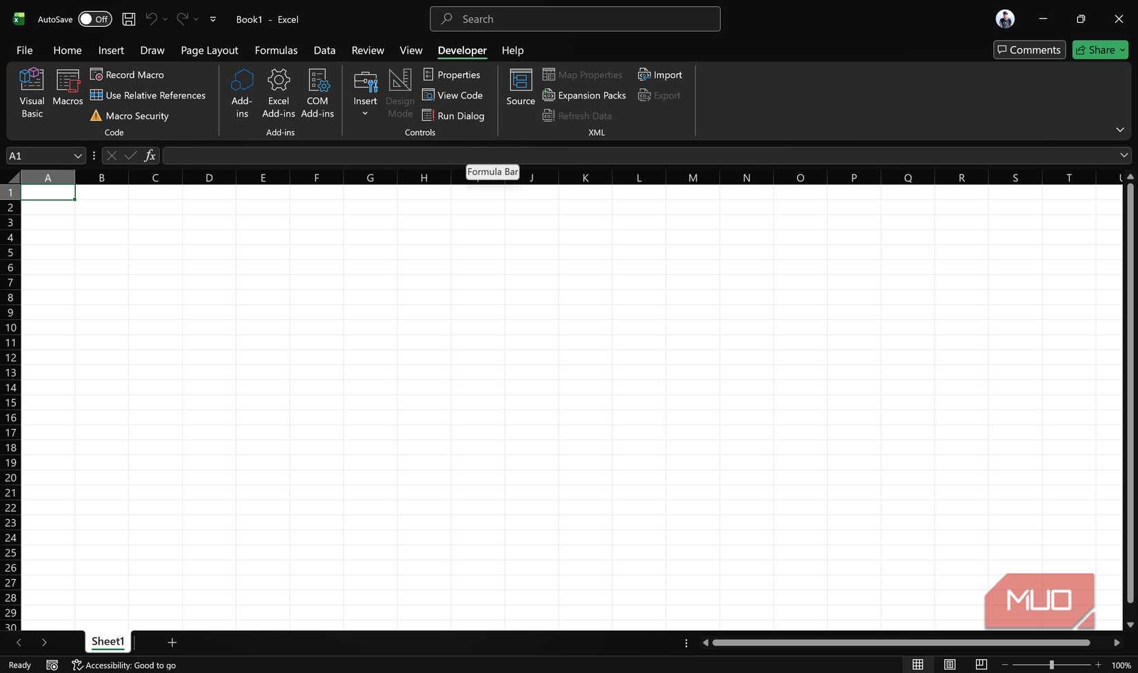 Developer tab in Excel.