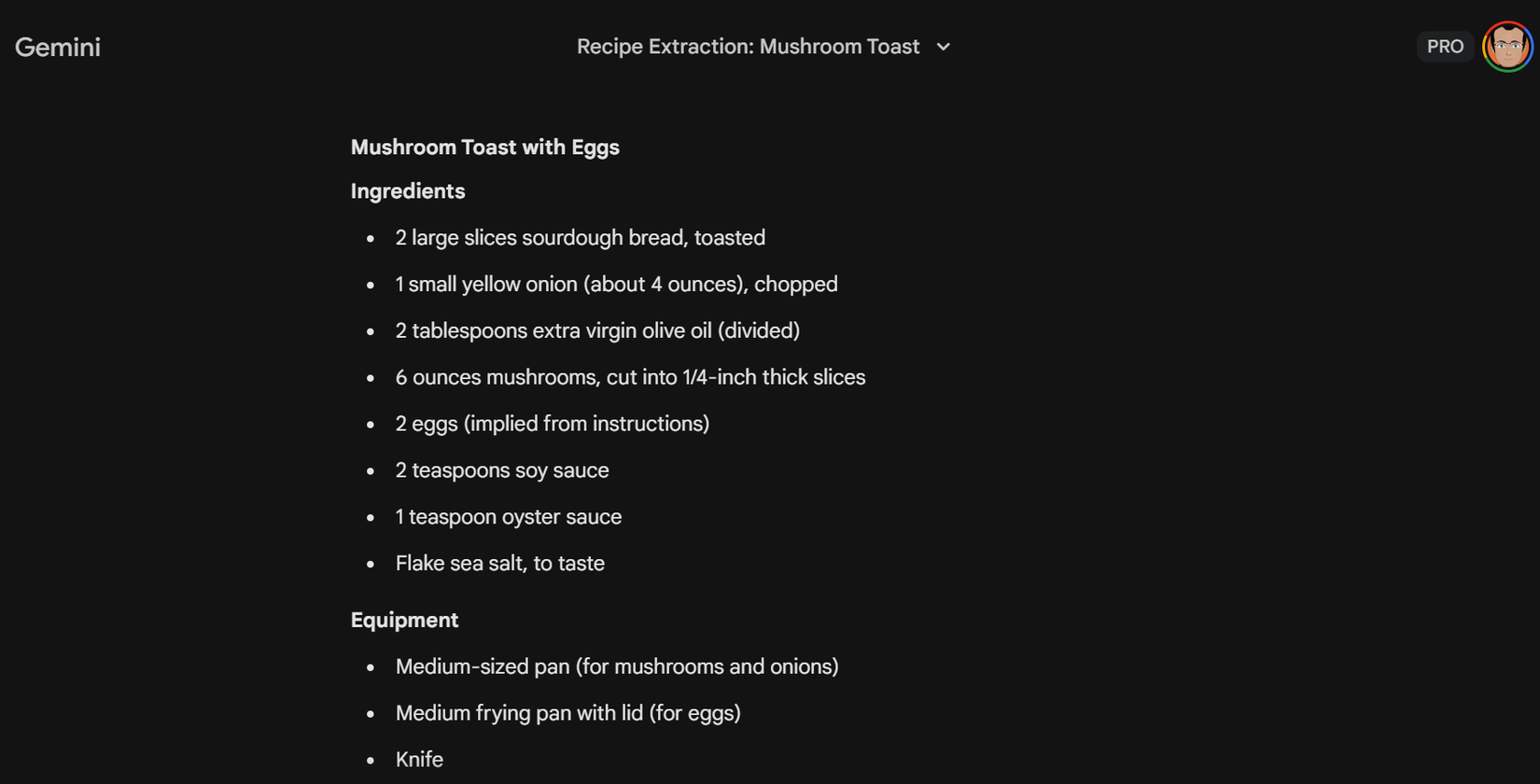 Organizing the recipe with a prompt under a structure.