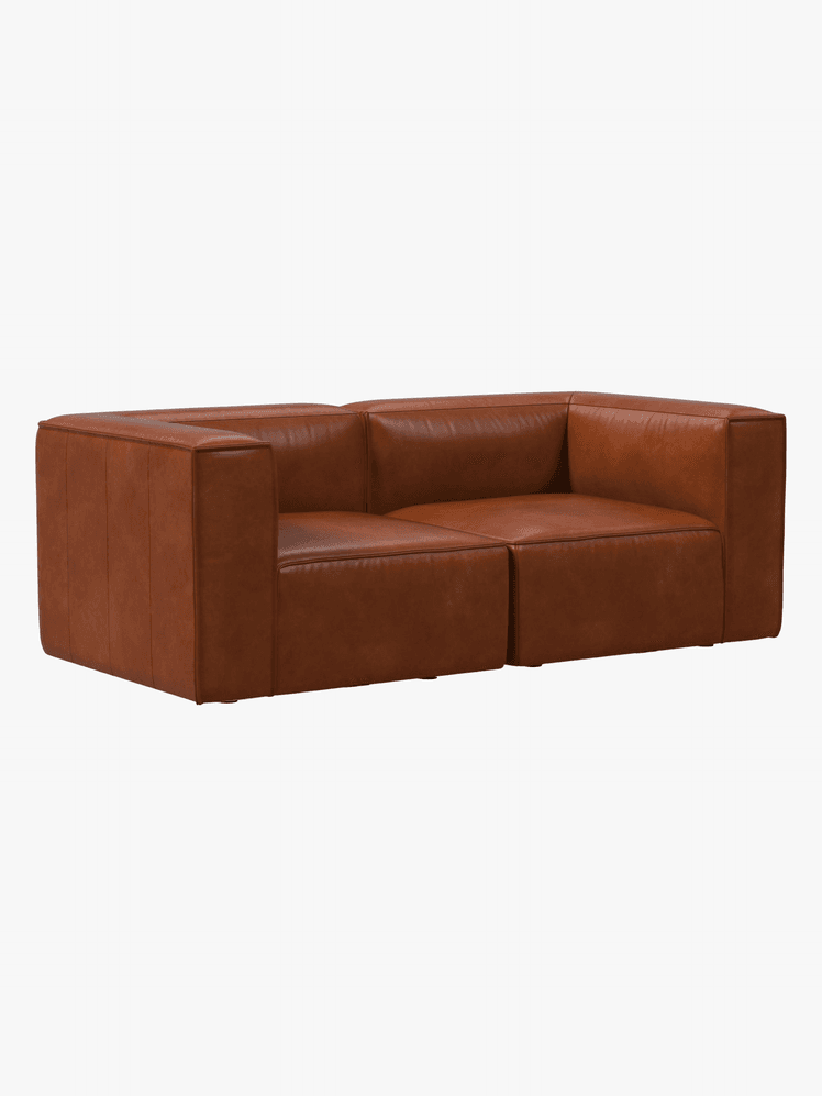 Brown leather two seat sofa